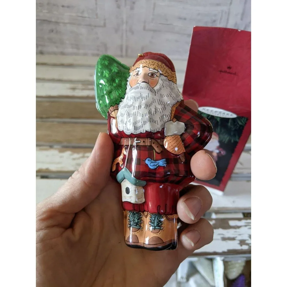 Hallmark woodland Santa Pressed Tin tree ornament‎